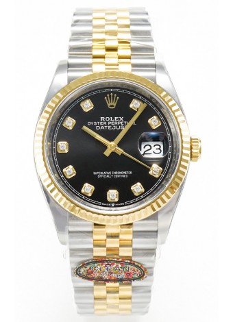 Rolex Super Clone Datejust ETA 3235 Movement 36MM Reloj Suizo Dos Tonos Amarillo Dial Negro