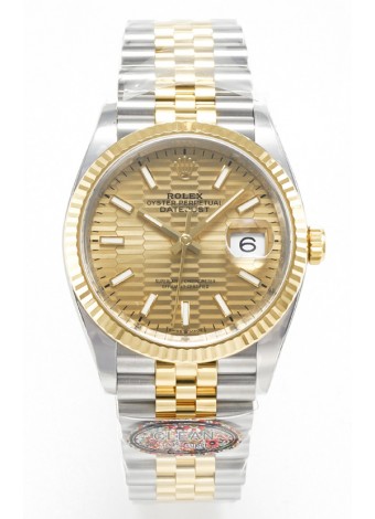 Rolex Super Clone Datejust ETA 3235 Movement 36MM Reloj Suizo Dos Tonos Oro Amarillo Dial Estriado