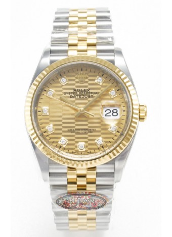 Rolex Super Clone Datejust ETA 3235 Movement 36MM Reloj Suizo Dos Tonos Oro Amarillo Dial Estriado