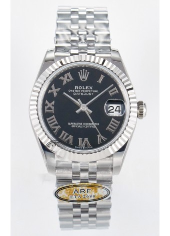 Rolex Super Clone Datejust ETA 2688 Movement 31MM Reloj Acero Inoxidable Dial Negro Romanos