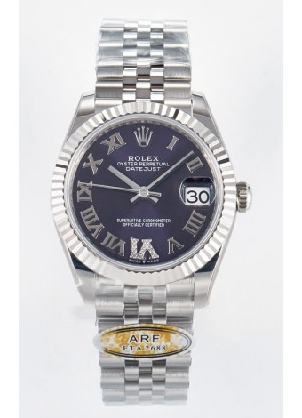 Rolex Super Clone Datejust ETA 2688 Movement 31MM Reloj Acero Inoxidable Morado Dial Romanos