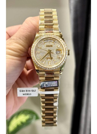 Rolex Day Date Super Clone Chapado Oro Amarillo Reloj Personalizado y Modificado con Pavimentado en Diamantes