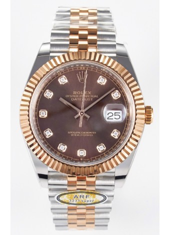 Rolex Super Clone Datejust ETA 3235 Movement 41MM Reloj Chapado Oro Rosado Dos Tonos Dial Marrón