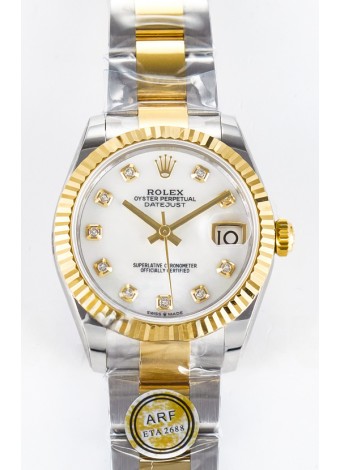 Rolex Super Clone Datejust ETA 2688 Movement 31MM Oro Amarillo Dos Tonos Suizo Dial Perla