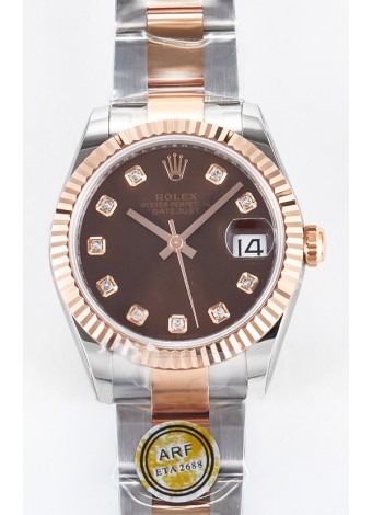 Rolex Super Clone Datejust ETA 2688 Movement 31MM Oro Rosado Dos Tonos Suizo Dial Marrón