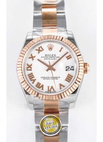 Rolex Super Clone Datejust ETA 2688 Movement 31MM Oro Rosado Dos Tonos Suizo Dial Blanco