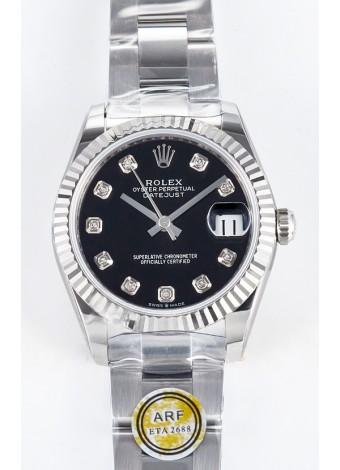 Rolex Super Clone Datejust ETA 2688 Movement 31MM Reloj Acero Inoxidable Dial Negro