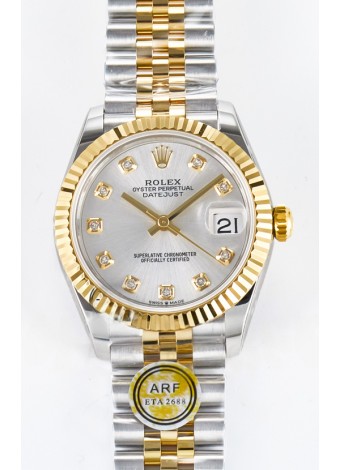 Rolex Super Clone Datejust ETA 2688 Movement 31MM Oro Amarillo Dos Tonos Dial Acero