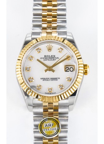 Rolex Super Clone Datejust ETA 2688 Movement 31MM Oro Amarillo Dos Tonos Dial Madre Perla