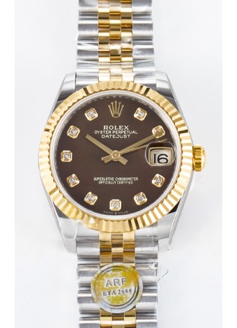 Rolex Super Clone Datejust ETA 2688 Movement 31MM Oro Amarillo Dos Tonos Dial Marrón
