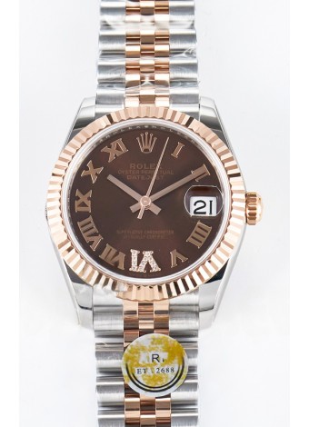 Rolex Super Clone Datejust ETA 2688 Movement 31MM Oro Rosado Dos Tonos Suizo Dial Marrón