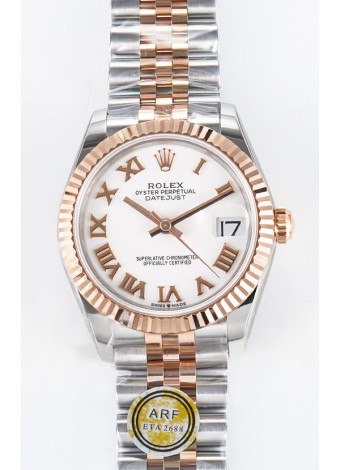 Rolex Super Clone Datejust ETA 2688 Movement 31MM Oro Rosado Dos Tonos Suizo Dial Blanco