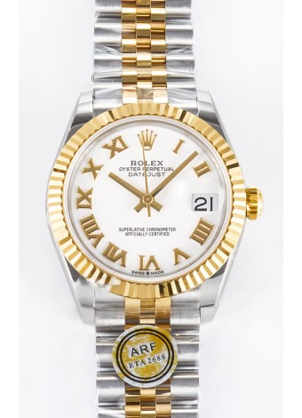 Rolex Super Clone Datejust ETA 2688 Movement 31MM Oro Amarillo Dos Tonos Suizo Dial Blanco