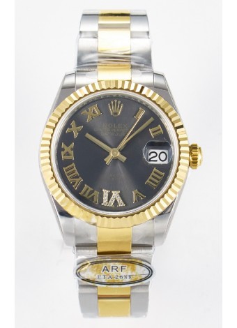 Rolex Super Clone Datejust ETA 2688 Movement 31MM Oro Amarillo Dos Tonos Suizo Dial Gris