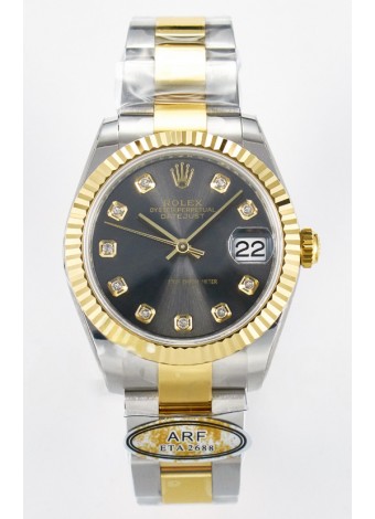 Rolex Super Clone Datejust ETA 2688 Movement 31MM Oro Amarillo Dos Tonos Dial Gris