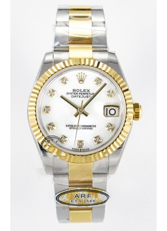 Rolex Super Clone Datejust ETA 2688 Movement 31MM Oro Amarillo Dos Tonos Dial Repique