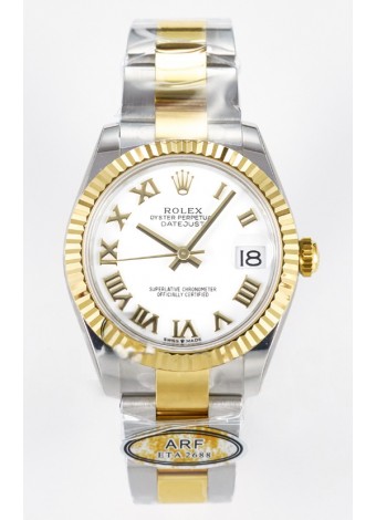 Rolex Super Clone Datejust ETA 2688 Movement 31MM Reloj Oro Amarillo Dos Tonos Dial Blanco