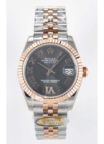 Rolex Super Clone Datejust ETA 2688 Movement 31MM Reloj Oro Rosado Dos Tonos Suizo Dial Gris