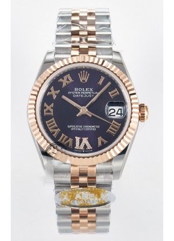 Rolex Super Clone Datejust ETA 2688 Movement 31MM Oro Rosado Dos Tonos Suizo Dial Morado