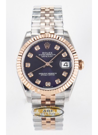 Rolex Super Clone Datejust ETA 2688 Movement 31MM Oro Rosado Dos Tonos Suizo Dial Morado