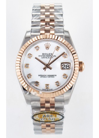 Rolex Super Clone Datejust ETA 2688 Movement 31MM Oro Rosado Dos Tonos Suizo Dial Blanco
