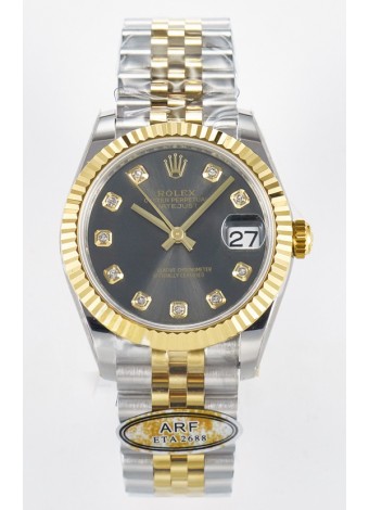 Rolex Super Clone Datejust ETA 2688 Movement 31MM Oro Amarillo Dos Tonos Suizo Dial Gris