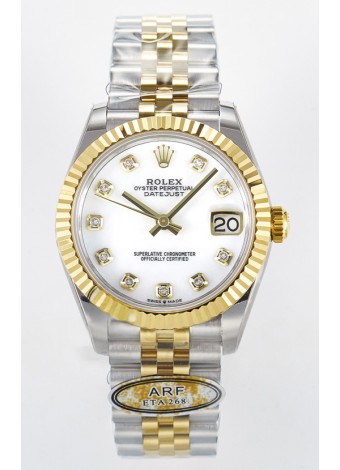 Rolex Super Clone Datejust ETA 2688 Movement 31MM Oro Amarillo Dos Tonos Suizo Dial Blanco