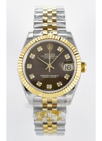 Rolex Super Clone Datejust ETA 2688 Movement 31MM Oro Amarillo Dos Tonos Suizo Dial Marrón