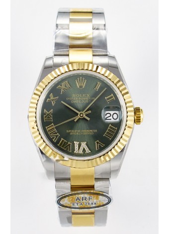 Rolex Super Clone Datejust ETA 2688 Movement 31MM Oro Amarillo Dos Tonos Suizo Dial Verde 