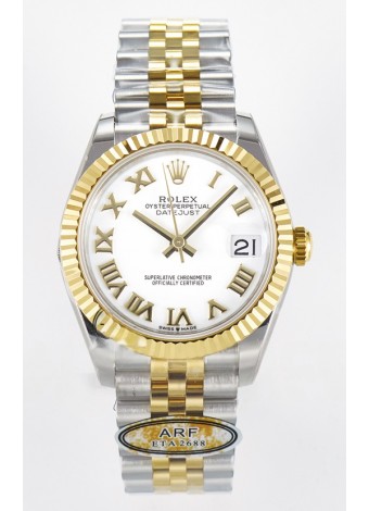 Rolex Super Clone Datejust ETA 2688 Movement 31MM Oro Amarillo Dos Tonos Suizo Dial Blanco