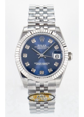Rolex Super Clone Datejust ETA 2688 Movement 31MM Reloj Acero Inoxidable Dial Azul