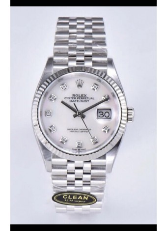 Rolex Datejust 126234 36MM Replica Suiza en Acero 904L en Dial Blanco Perla Réplica a Espejo 1:1