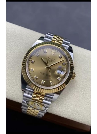Rolex Datejust M126333 41MM ETA3235 72 Horas Energía Dial Dorado Diamantes Réplica Espejo 1:1 Oro Amarillo Acero 904L