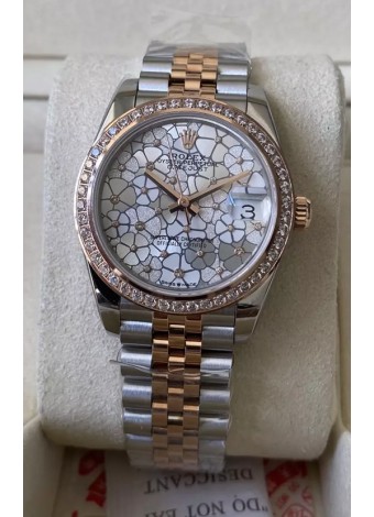 Rolex Datejust M278381RBR 31MM Réplica Suiza Oro Rosado Dos Tonos - Dial Motivo Floral Calidad Espejo 1:1