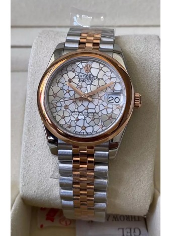 Rolex Datejust M278381RBR 31MM Réplica Suiza Oro Rosado Dos Tonos - Dial Motivo Floral Calidad Espejo 1:1