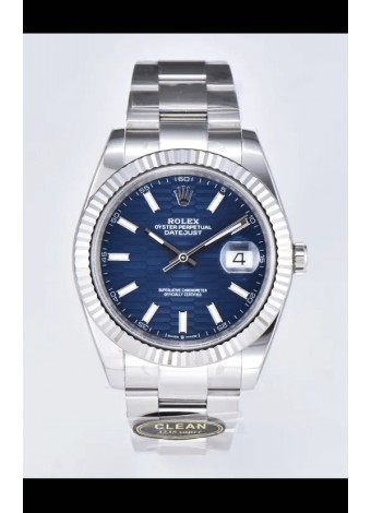 Rolex Datejust Movimiento Cal.3235 Réplica Espejo 1:1 Acero 904L 41MM - Dial Azul con Motivo Estriado