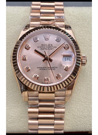 Rolex Datejust 31MM Reloj Suizo en Acero 904L Oro Rosado Dial Réplica Espejo  1:1