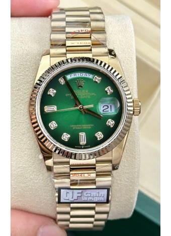 Rolex Day Date Super Clone Reloj Oro Amarillo 18K 36MM - Dial Verde Reloj Réplica Espejo 1:1 