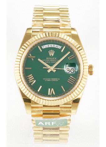 Rolex Day Date Super Clone Reloj Oro Amarillo 18K 40MM - Dial Verde 1:1 Calidad Espejo
