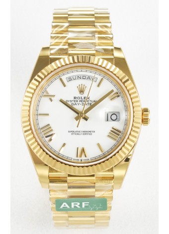 Rolex Day Date Super Clone Reloj Oro Amarillo 18K 40MM - Dial Blanco 1:1 Calidad Espejo