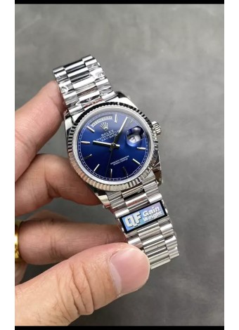 Rolex Day Date Super Clone Reloj Acero Inoxidable Dial Azul 36MM - 1:1 Calidad Espejo
