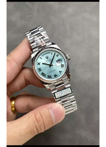 Rolex Day Date Super Clone Acero Inoxidable Dial Azul Ice Reloj Numerales Romanos 36MM - 1:1 Calidad Espejo