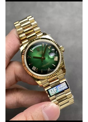 Rolex Day Date Super Clone Dial Oro Amarillo Dial Verde Reloj Numerales Romanos 36MM - 1:1 Calidad Espejo