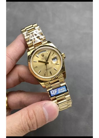 Rolex Day Date Super Clone Caja y Dial Oro Amarillo Reloj Numerales Stick 36MM - 1:1 Calidad Espejo