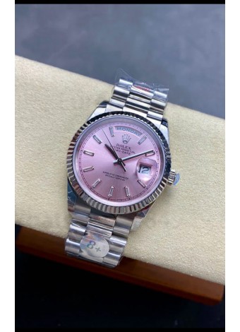 Rolex Day Date Super Clone Acero Inoxidable Dial Rosado Sunburst Reloj Marcadores Hora en Cristal 36MM - 1:1 Calidad Espejo