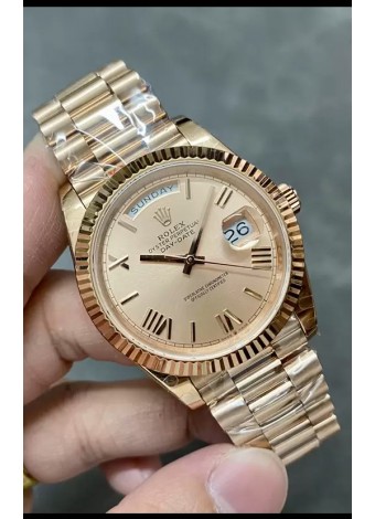 Rolex Day Date 40MM 228235 Oro Rosado Dial Romanos Oro Reloj Réplica Espejo 1:1
