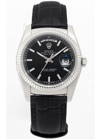 Rolex Day Date 904L Reloj en Caja de Acero Dial Negro 36MM - Calidad Espejo 1:1