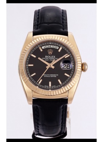 Rolex Day Date Oro Rosado Caja Acero 904L con Dial en Negro 36MM - Calidad Espejo 1:1
