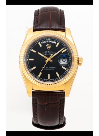 Rolex Day Date Reloj Oro Amarillo Caja Acero 904L Dial Negro 36MM - Calidad Espejo 1:1