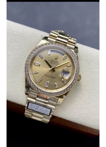 Rolex Day Date 40MM 1:1 Oro Rosado con Dial en Dorado Reloj Réplica Espejo 1:1